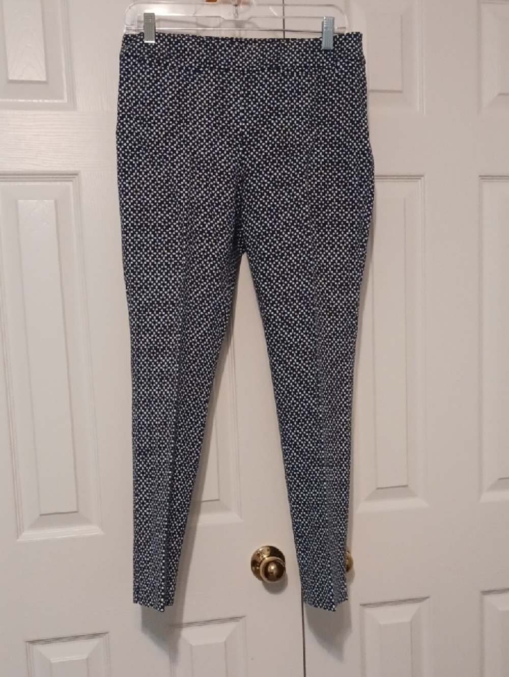 Talbots Navy and White Micro-Dot Skinny Ponte Ankle Pants